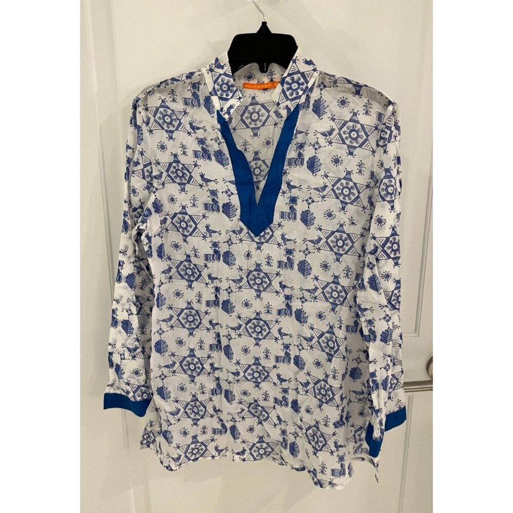 Oliphant White Mini Dress with Blue Graphic Print